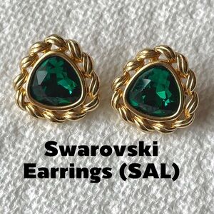 Swarovski (SAL) gold and emerald crystal pierced earrings